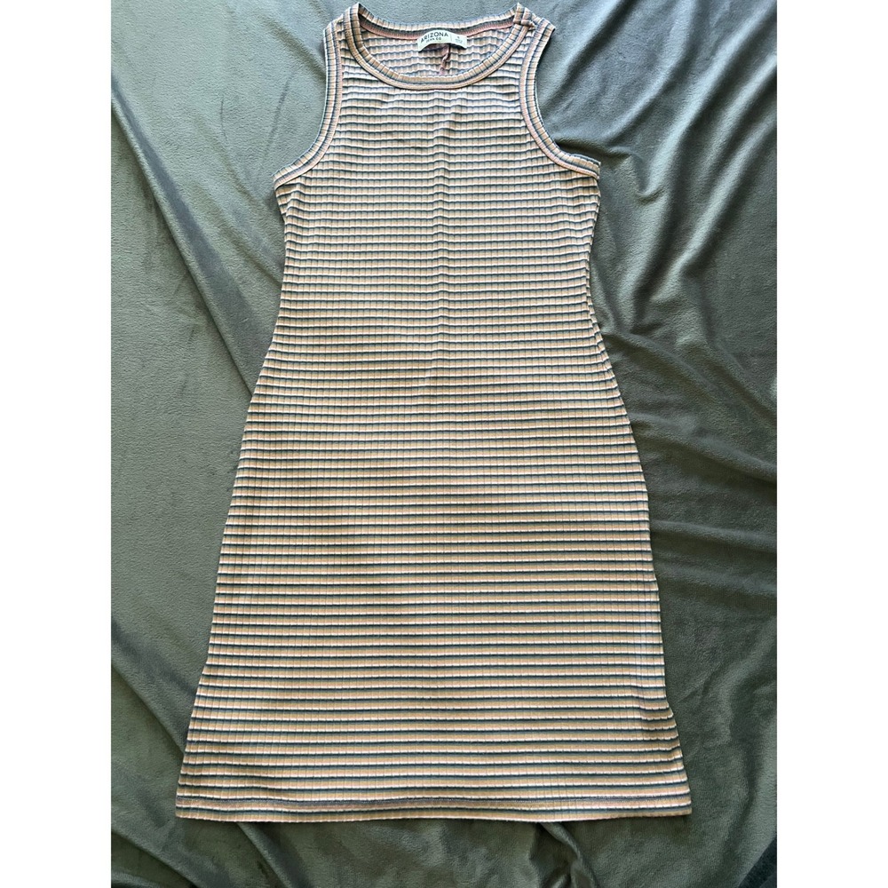 Arizona Jean Co Striped Ribbed Knit Bodycon Mini Dress Pink Blue Tan Small